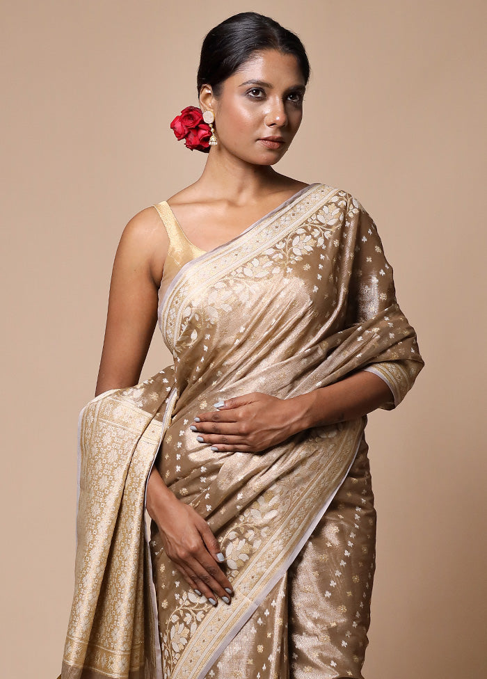 Cream Tissue Silk Saree With Blouse Piece Cheap Sale Wholesale Pice