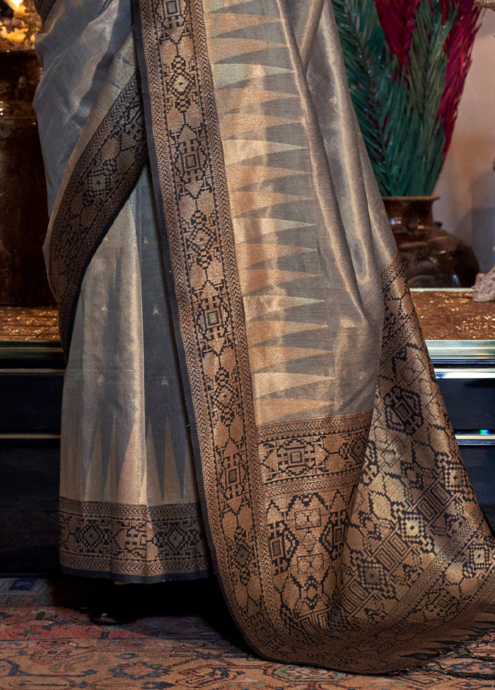 Grey Spun Silk Saree With Blouse Piece Free Shipping High Quality