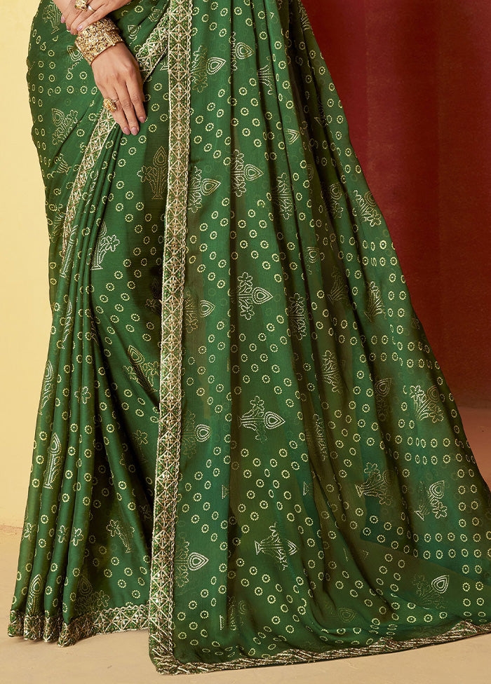 Pine Green Chiffon Silk Saree With Blouse Piece Footlocker Finishline Cheap Pice