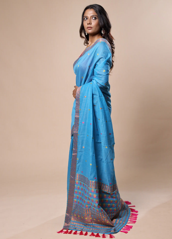 Blue Assam Silk Saree With Blouse Piece Buy Cheap Visit New