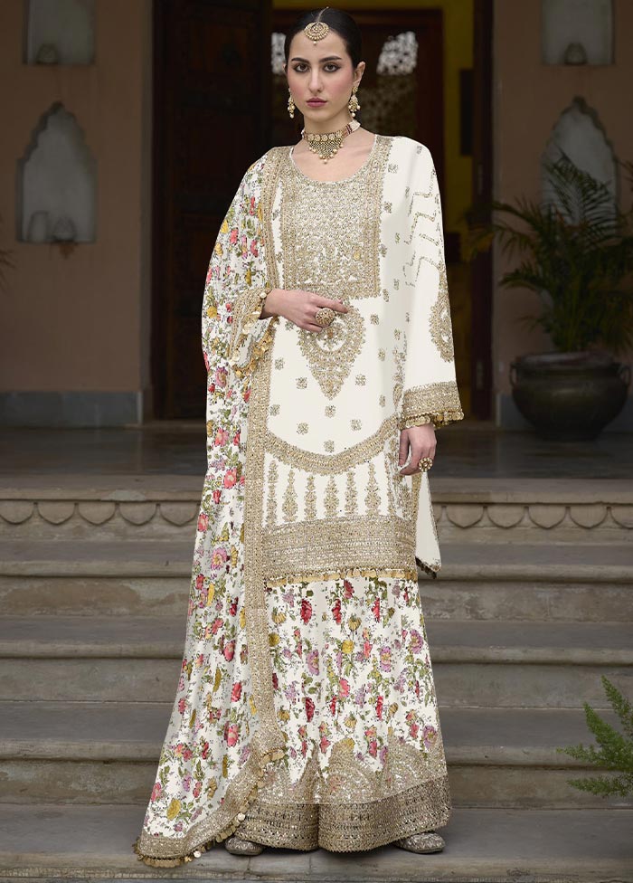 3 Pc White Semi Stitched Silk Suit Set Low Pice Fee Shipping Cheap Online