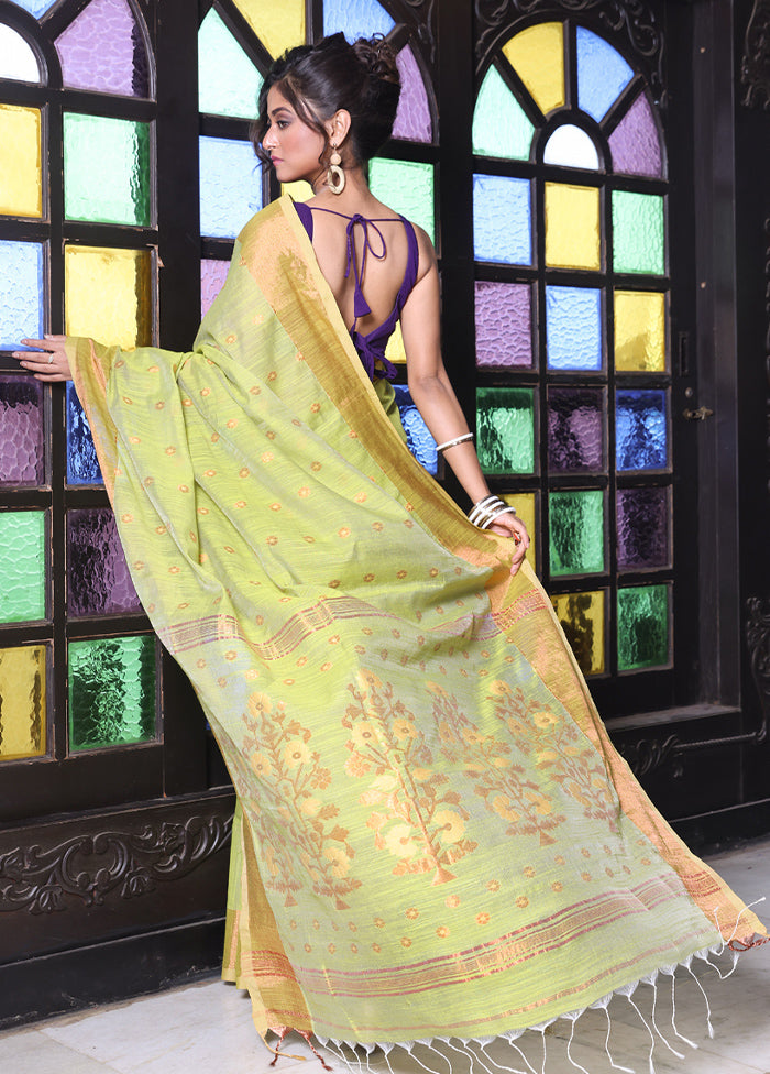 Light Green Pure Cotton Saree With Blouse Piece Clearance Wide Range Of