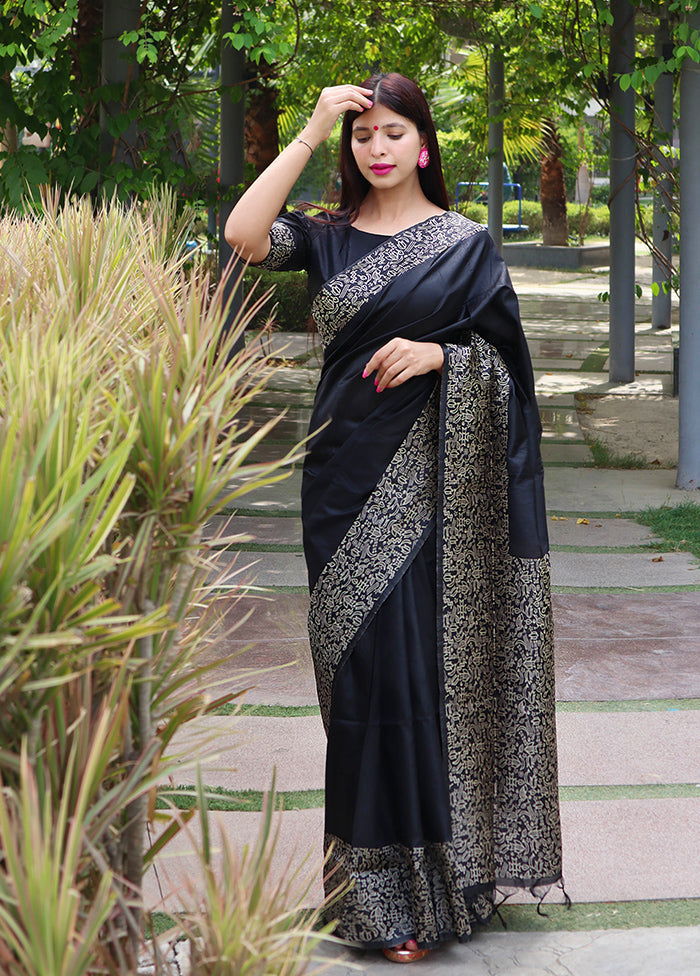 Black Spun Silk Saree With Blouse Piece Buy Cheap From China