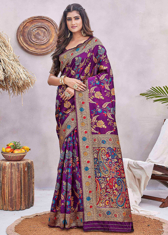 Purple Spun Silk Saree With Blouse Piece Wide Range Of Cheap Online