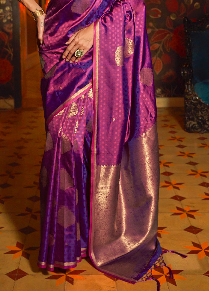 Purple Spun Silk Saree With Blouse Piece Free Shipping Comfortable