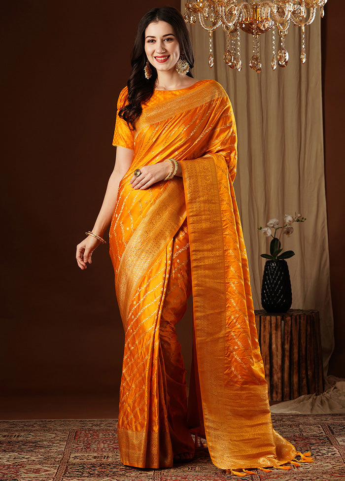 Yellow Satin Silk Saree With Blouse Piece Free Shipping Get To Buy