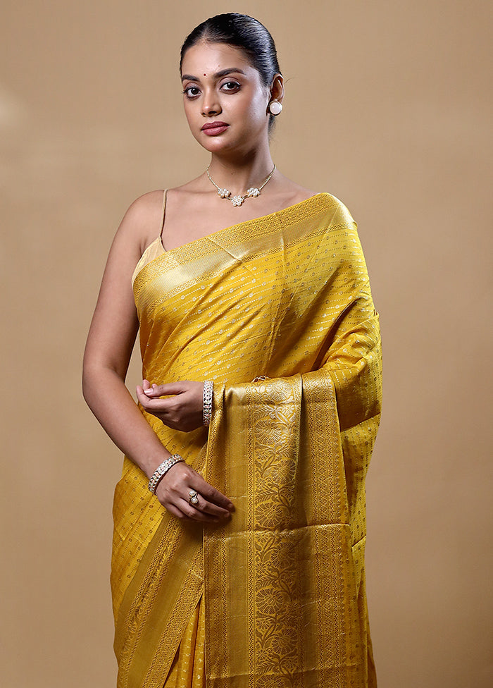 Yellow Dupion Silk Saree With Blouse Piece Cheap Low Pice