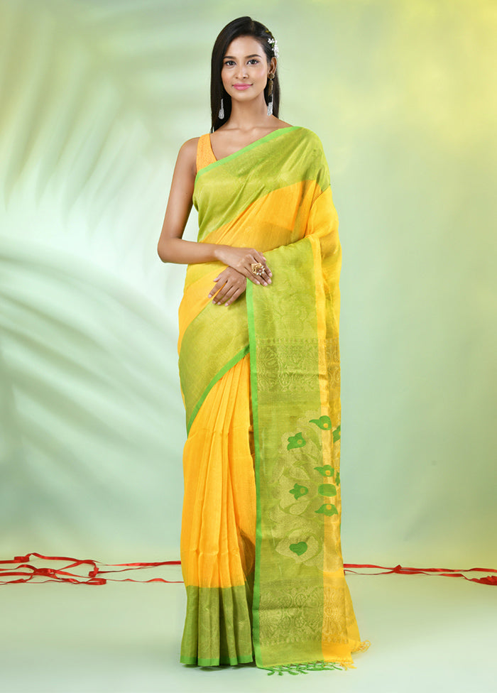 Yellow Pure Cotton Saree With Blouse Piece Cheap With Credit Card