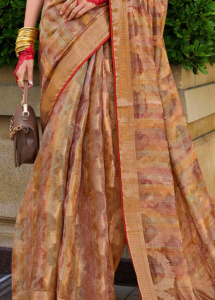 Rust Spun Silk Saree With Blouse Piece Shipping Discount Sale