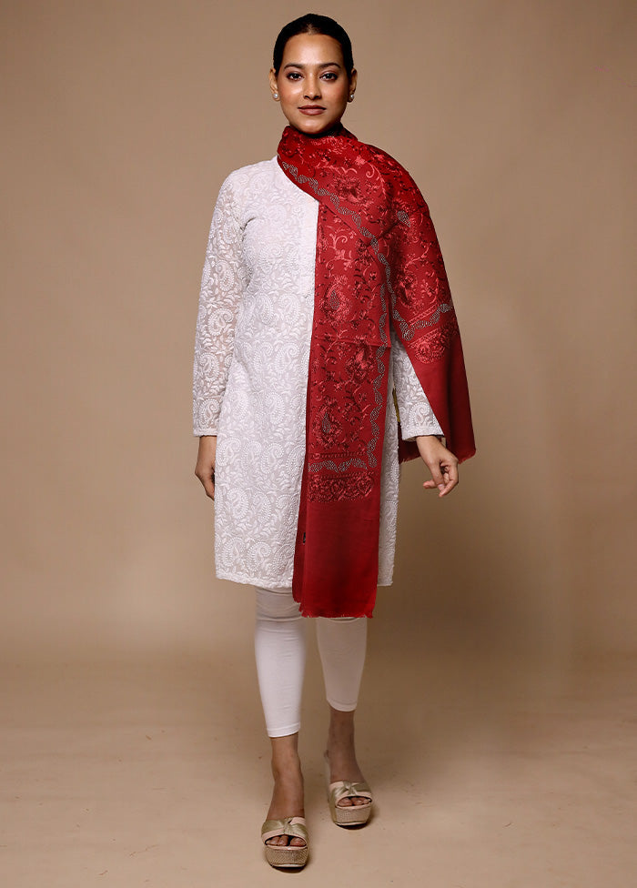 Red Butta Work With Zari Woven Border Shawl Latest Collections For Sale