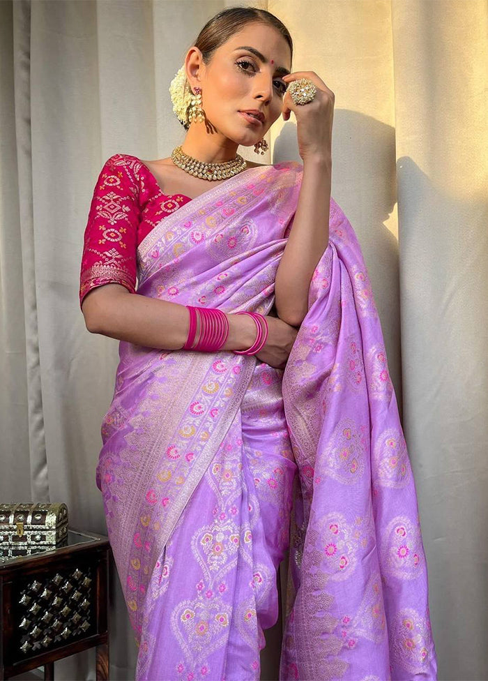 Lavender Banarasi Silk Saree With Blouse Piece Discount Amazon