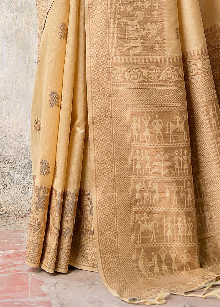 Beige Spun Silk Saree With Blouse Piece Largest Supplier