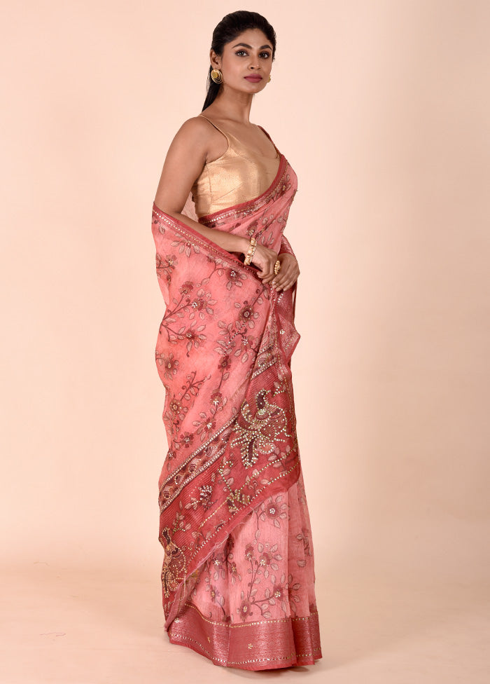 Pink Tussar Silk Saree With Blouse Piece Wide Range Of Online