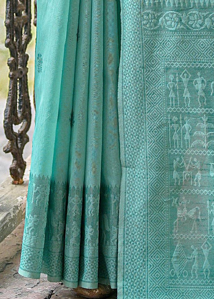 Sea Green Spun Silk Saree With Blouse Piece Pay With Paypal Cheap Online