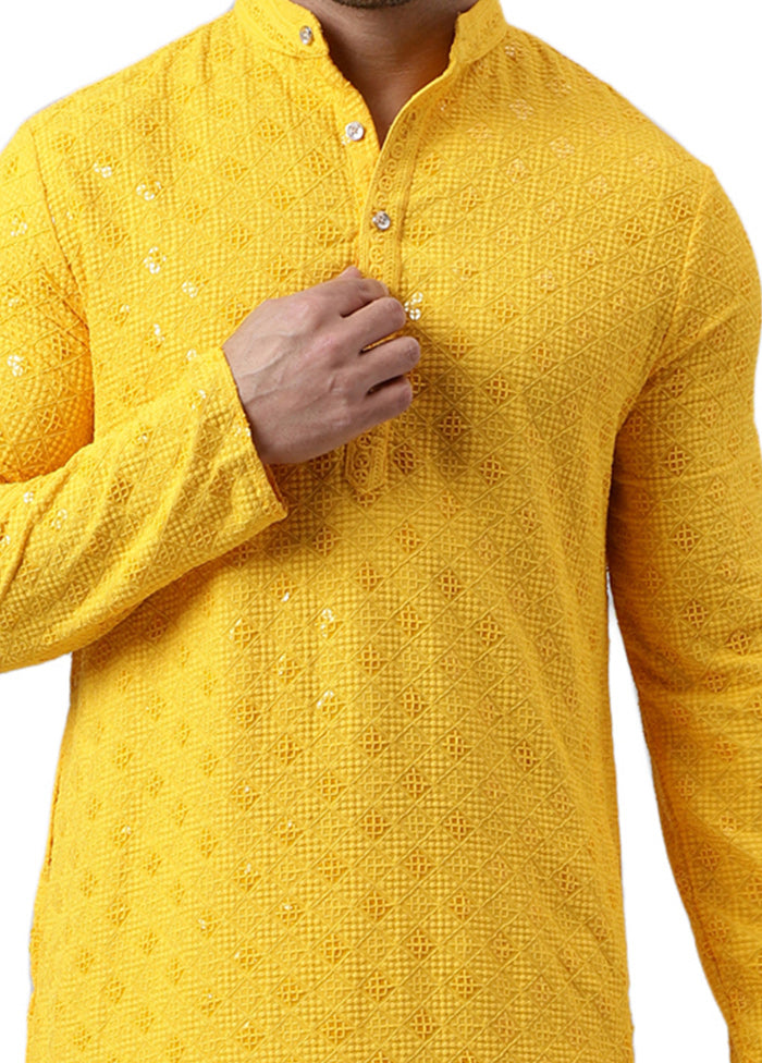 Yellow Silk Embroidered Kurta Outlet Supply