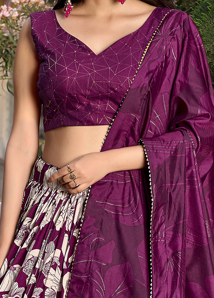 3 Pc Wine Silk Semi Stitched Lehenga Set Sale View