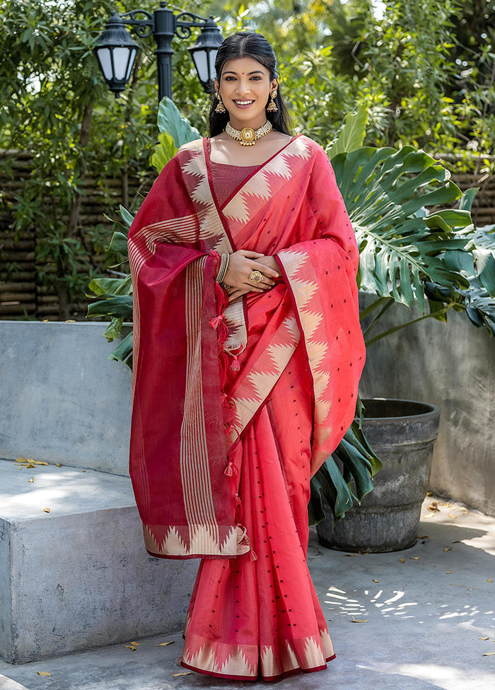 Coral Tussar Silk Saree With Blouse Piece Outlet Pices