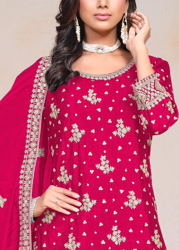 3 Pc Pink Semi Stitched Silk Suit Set Wide Range Of Cheap Online