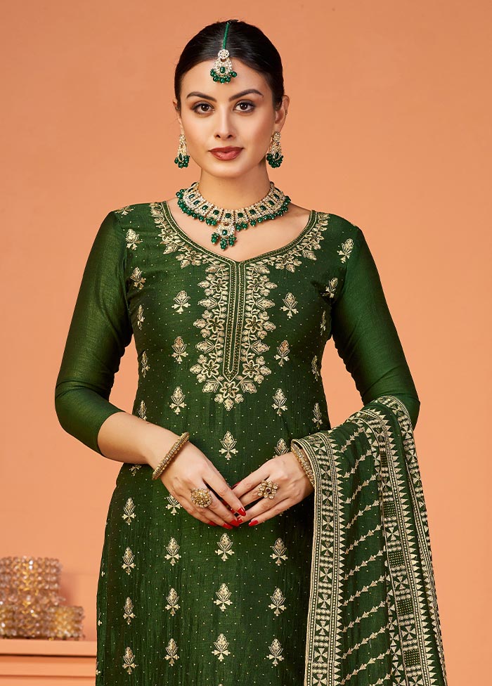 3 Pc Mehendi Green Semi Stitched Georgette Suit Set Where To Buy Low Pice