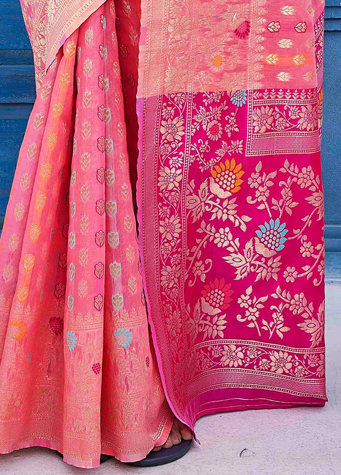 Pink Dupion Silk Saree With Blouse Piece Outlet 100% Original