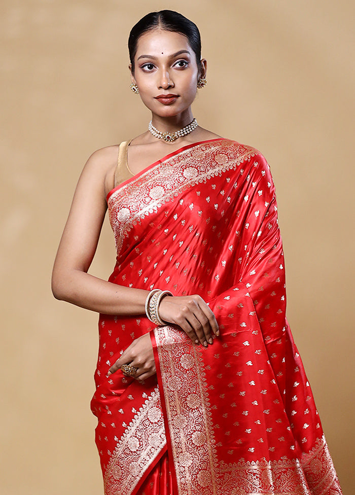 Red Banarasi Silk Saree With Blouse Piece Cheap Pice Outlet