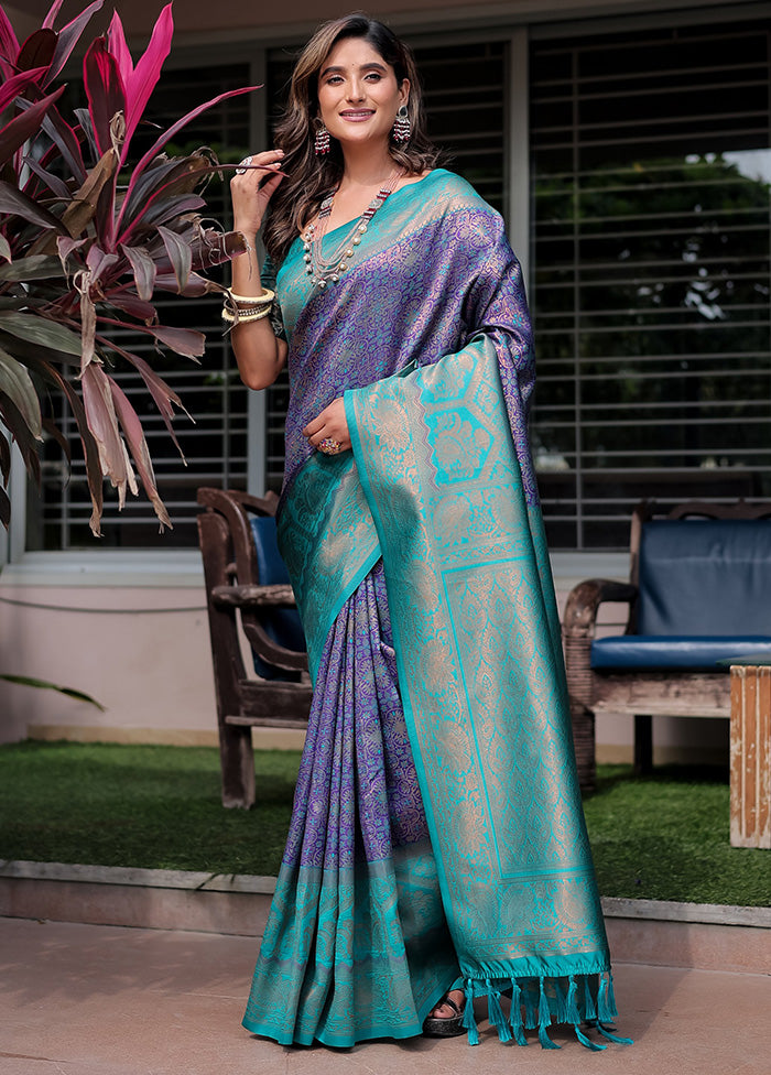 Purple Banarasi Silk Saree With Blouse Piece Free Shipping Wholesale Pice