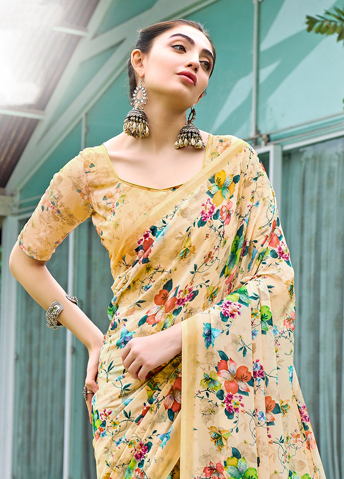 Mustard Georgette Saree With Blouse Piece Pre Order