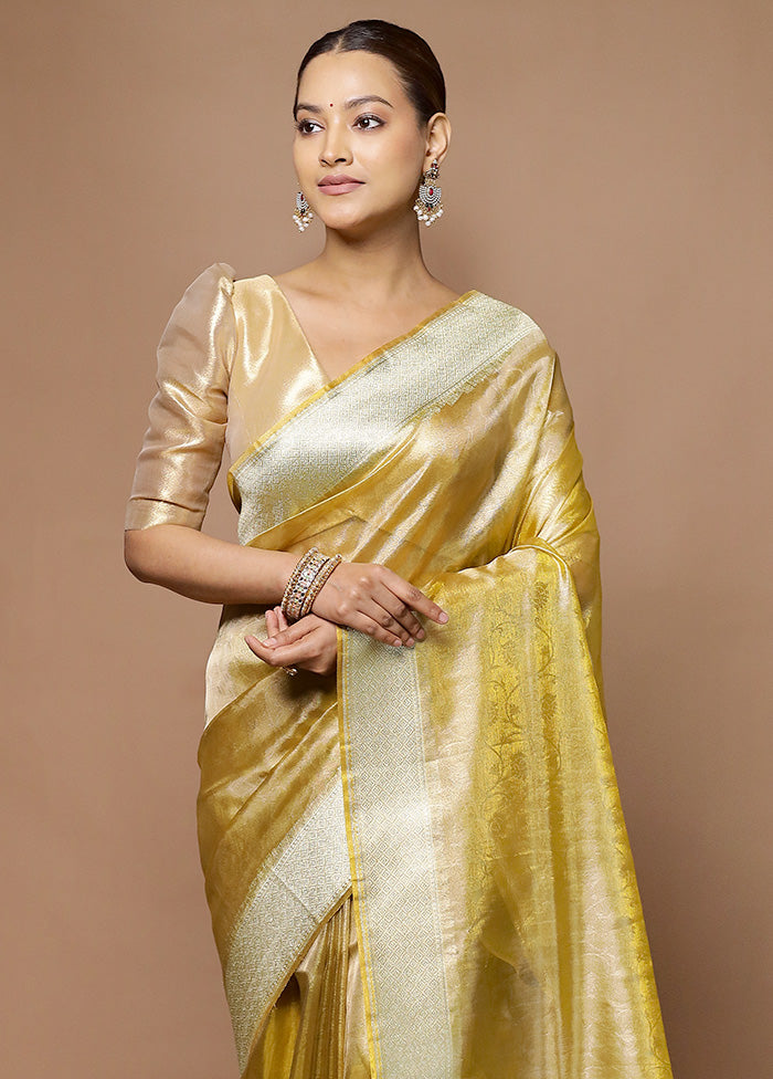 Golden Tissue Silk Saree With Blouse Piece Best Place For Sale