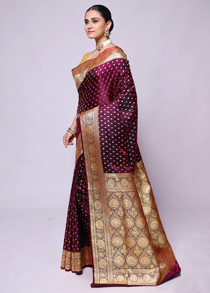 Wine Banarasi Silk Saree With Blouse Piece Outlet Recommend