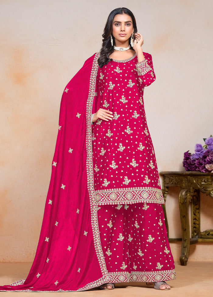 3 Pc Pink Semi Stitched Silk Suit Set Wide Range Of Cheap Online