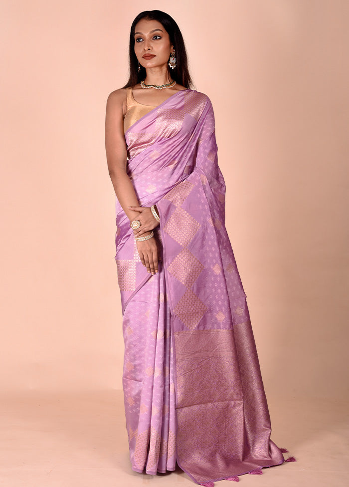 Purple Kora Silk Saree With Blouse Piece Cheap Sale 2025 New