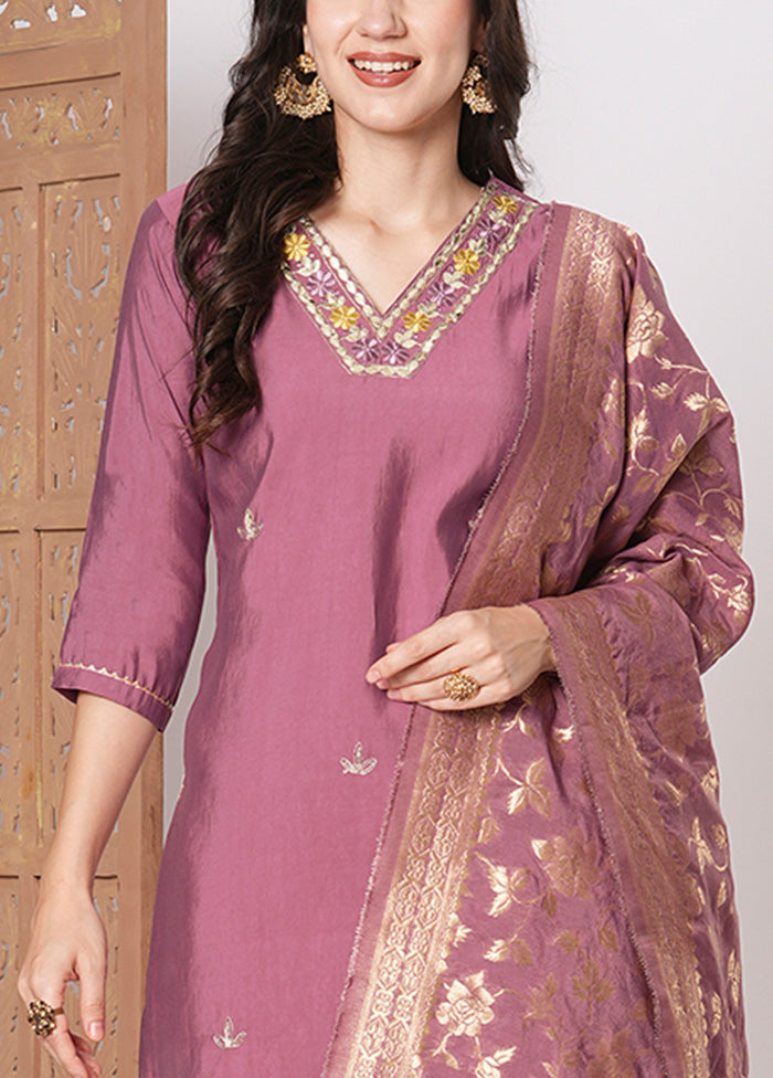 3 Pc Pink Readymade Chanderi Dupatta Suit Set Footlocker Finishline Sale Online