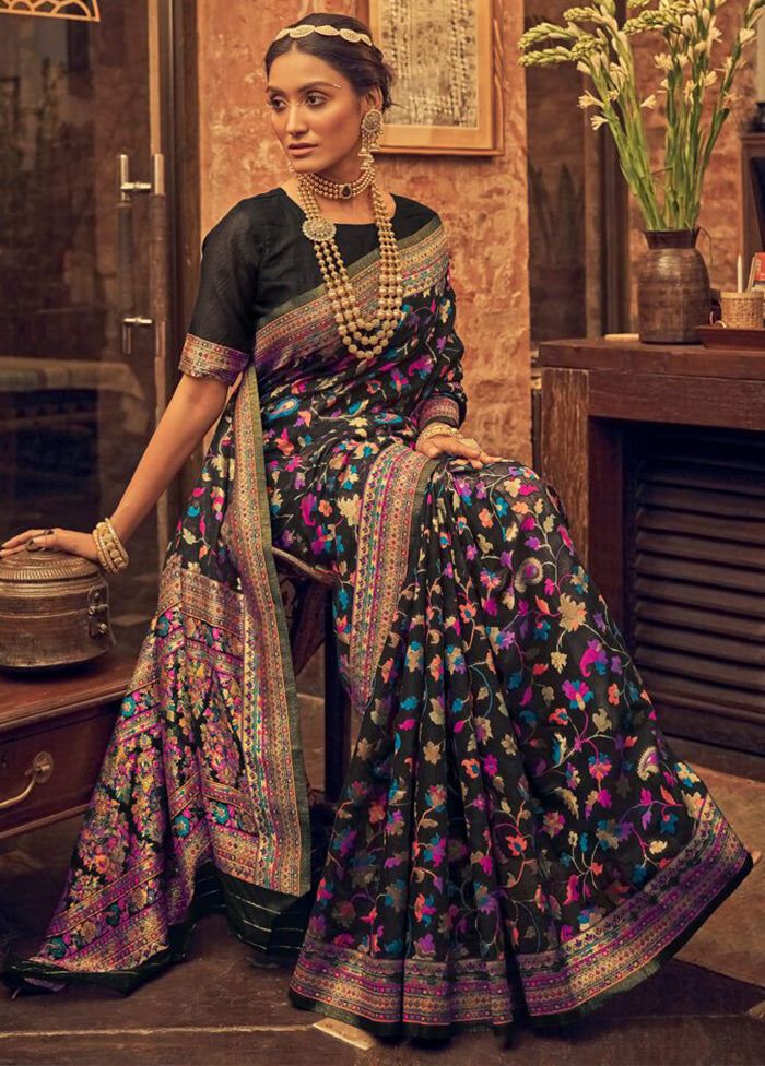 Black Banarasi Silk Saree With Blouse Piece Discount Countdown Package