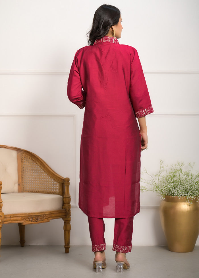 3 Pc Red Readymade Viscose Dupatta Suit Set Sale Footlocker Finishline