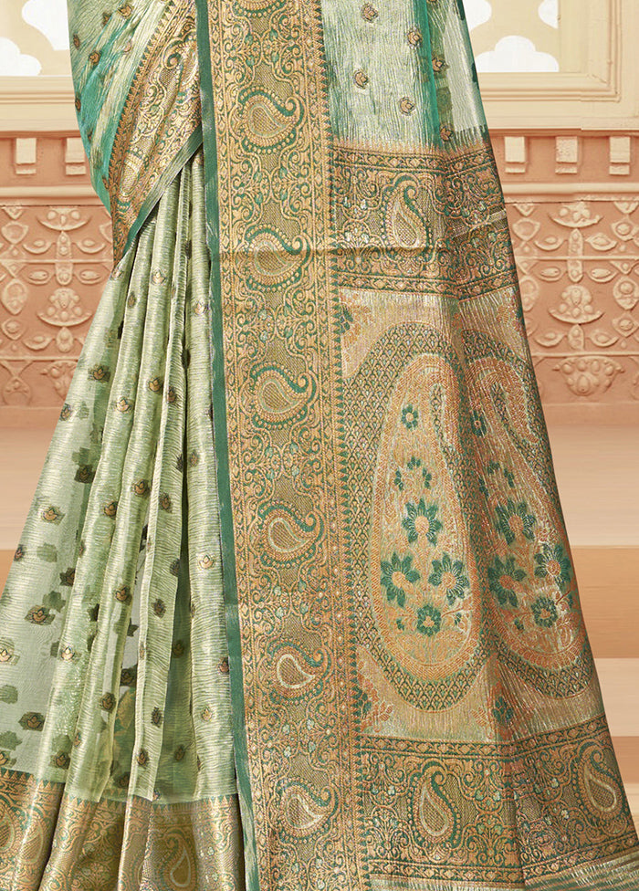 Pista Green Dupion Silk Saree With Blouse Piece Discount From China