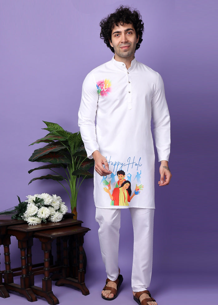 White Viscose Printed Medium Kurta Best Seller For Sale