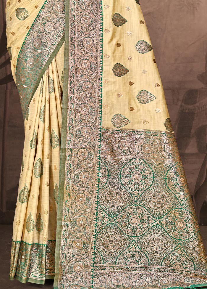 Beige Dupion Silk Saree With Blouse Piece Very Cheap