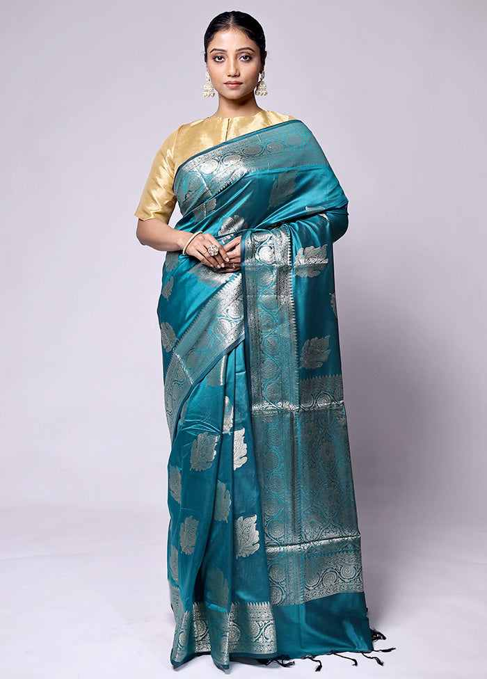 Blue Dupion Silk Saree With Blouse Piece Deals Cheap Online