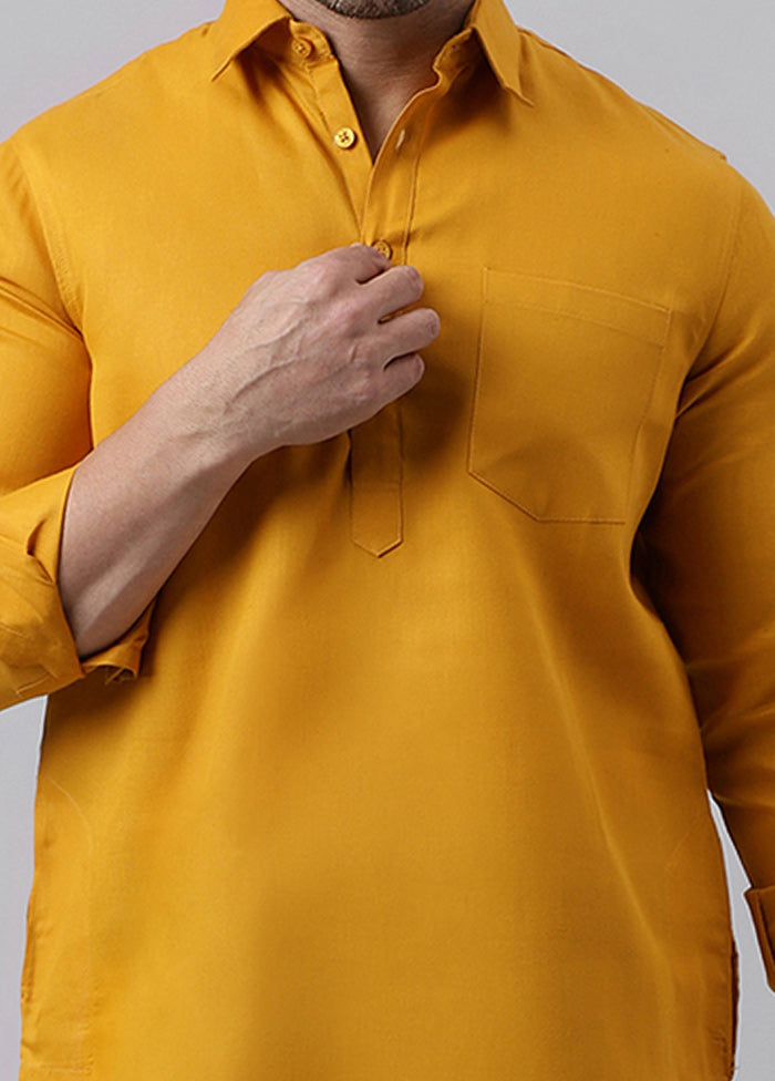 Mustard Cotton Jacquard Long Kurta Classic