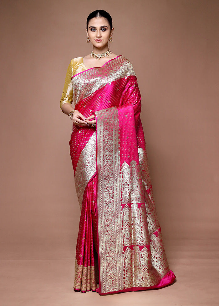 Pink Banarasi Silk Saree With Blouse Piece Supply Online