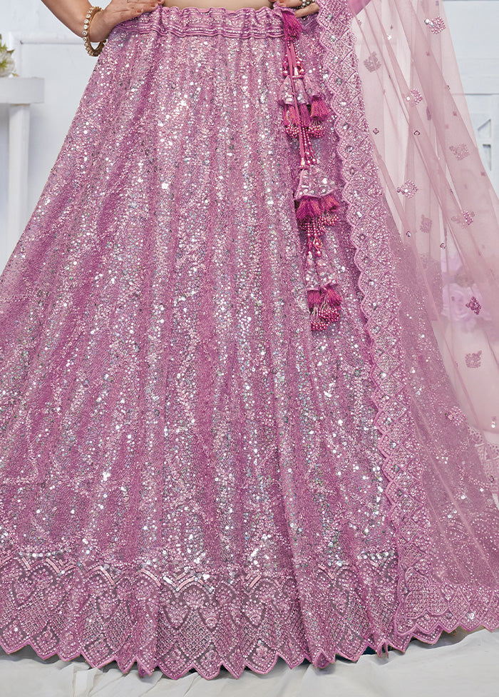 3 Pc Purple Net Semi Stitched Lehenga Set From China Sale Online