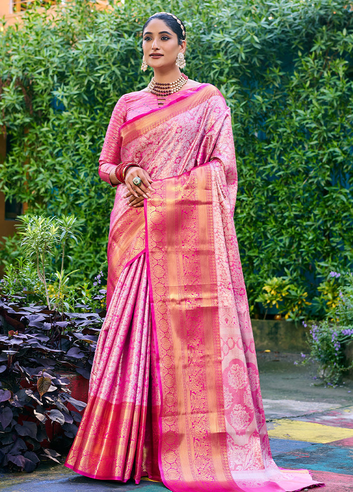 Pink Banarasi Silk Saree With Blouse Piece Online