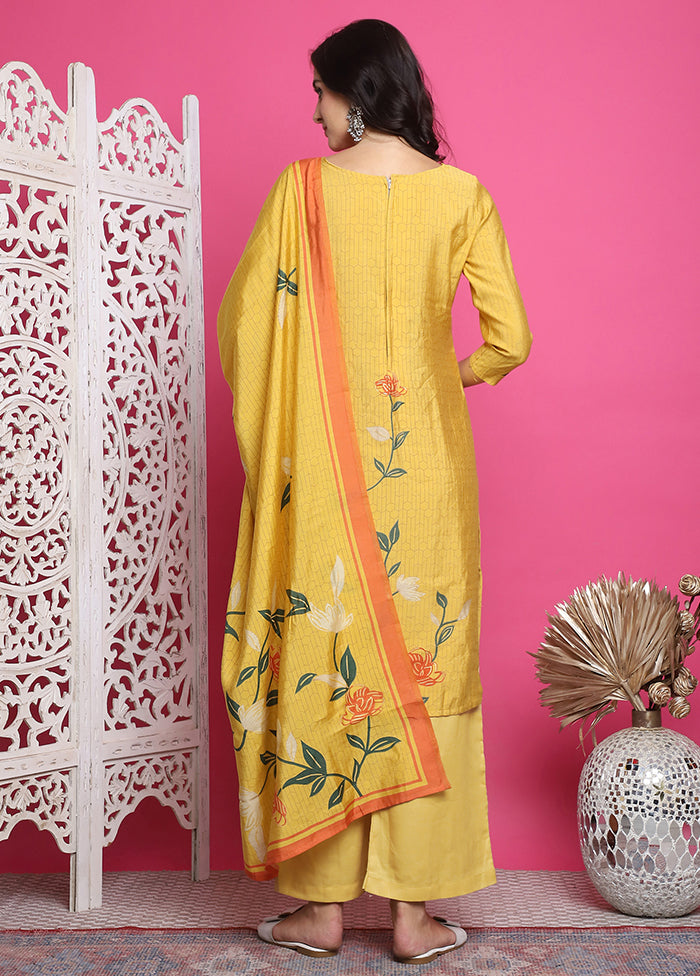 3 Pc Yellow Unstitched Silk Suit Set From China Cheap Pice