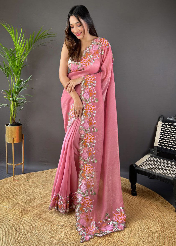 Pink Spun Silk Saree With Blouse Piece Online Online For Sale