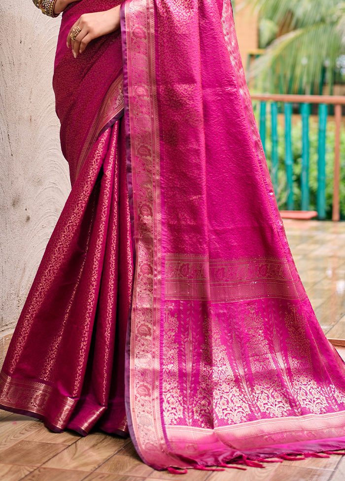 Pink Kanjivaram Silk Saree With Blouse Piece Cheap For Nice