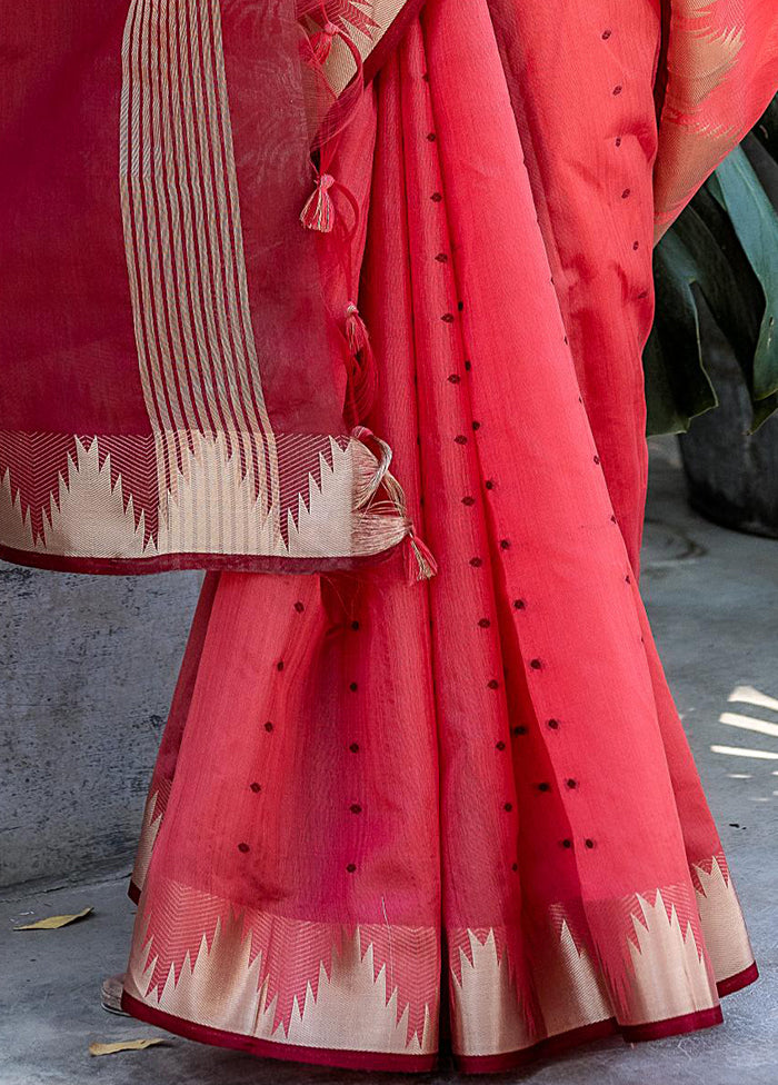 Coral Tussar Silk Saree With Blouse Piece Cheap Online Store