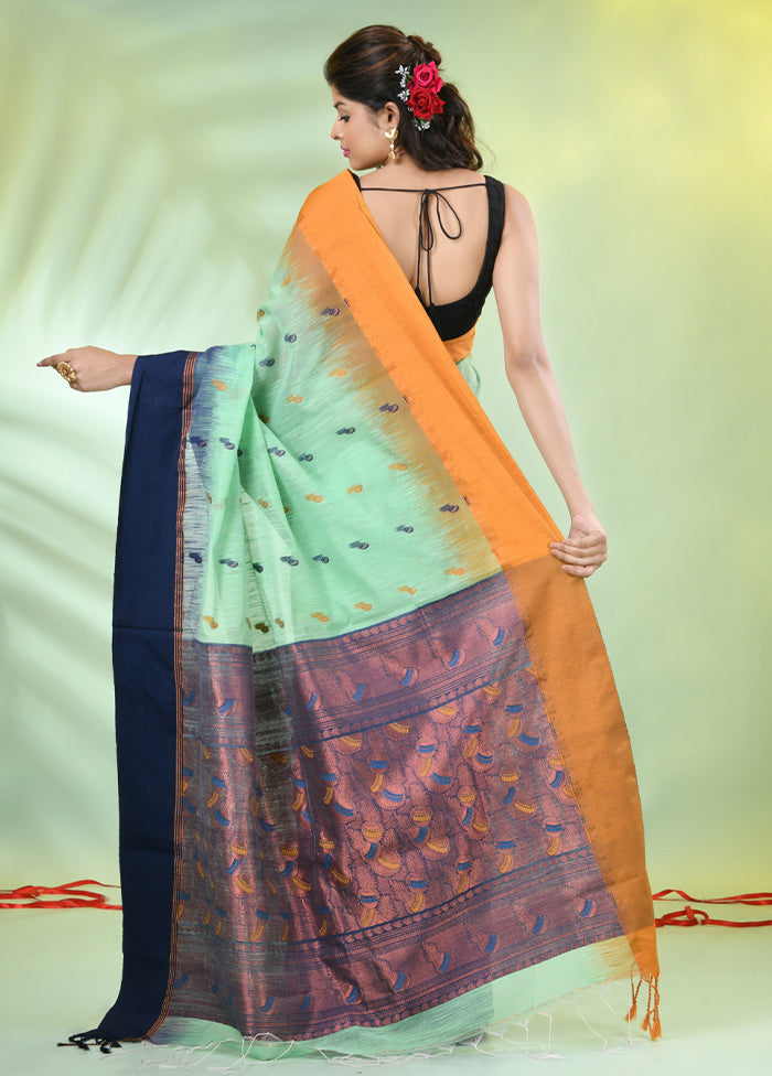 Light Green Pure Cotton Saree With Blouse Piece Cheap Sale Wholesale Pice