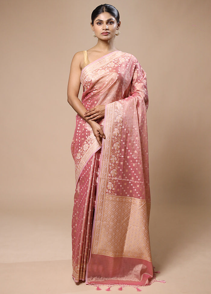 Pink Tissue Silk Saree With Blouse Piece Free Shipping Online