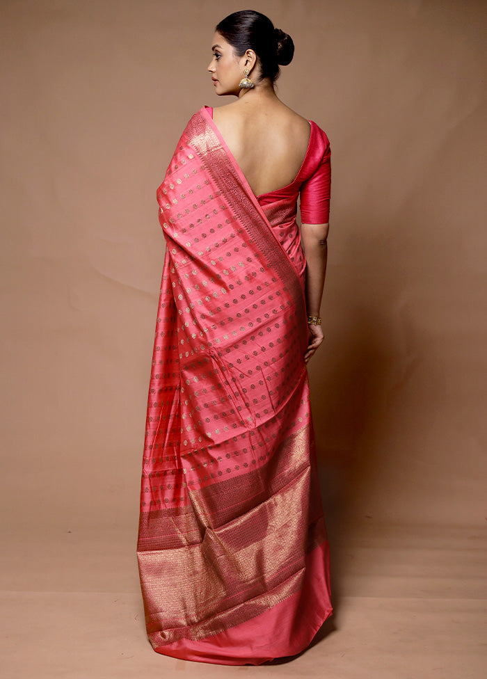 Pink Dupion Silk Saree With Blouse Piece New Arrival For Sale