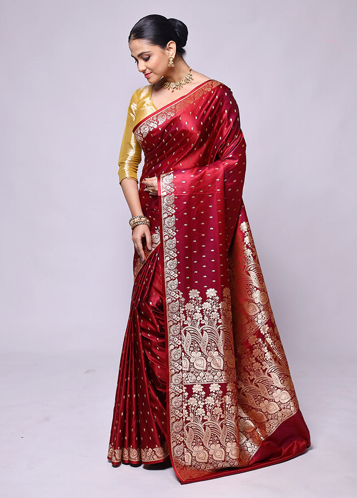 Maroon Banarasi Silk Saree With Blouse Piece Latest Sale Online